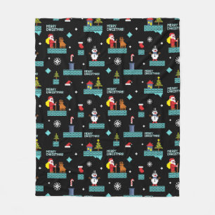 Pixated Frohe Weihnachtsmuster - Retro Design Fleecedecke