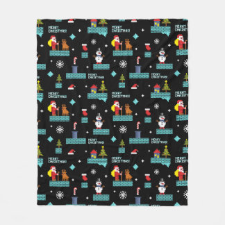 Pixated Frohe Weihnachtsmuster - Retro Design Fleecedecke