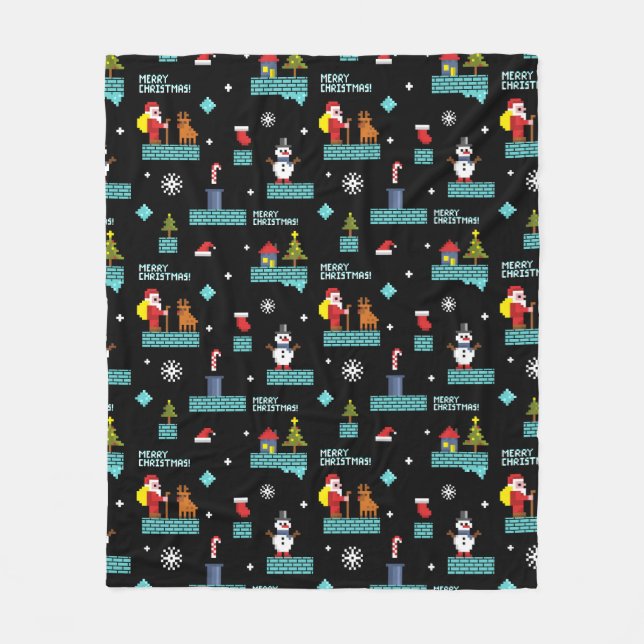Pixated Frohe Weihnachtsmuster - Retro Design Fleecedecke (Vorderseite)