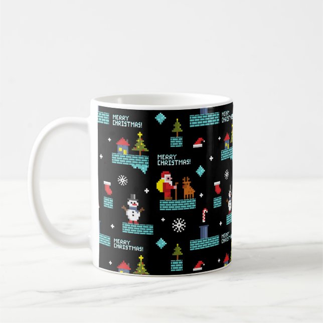 Pixated Frohe Weihnachtsmuster - Retro Design Kaffeetasse (Links)