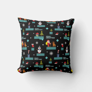 Pixated Frohe Weihnachtsmuster - Retro Design Kissen