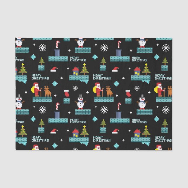 Pixated Frohe Weihnachtsmuster - Retro Design Seidenpapier (Vorderseite)