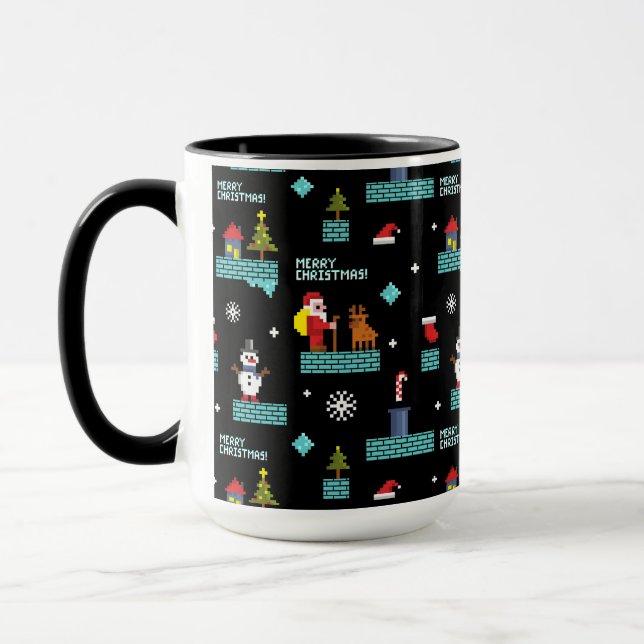 Pixated Frohe Weihnachtsmuster - Retro Design Tasse (Links)