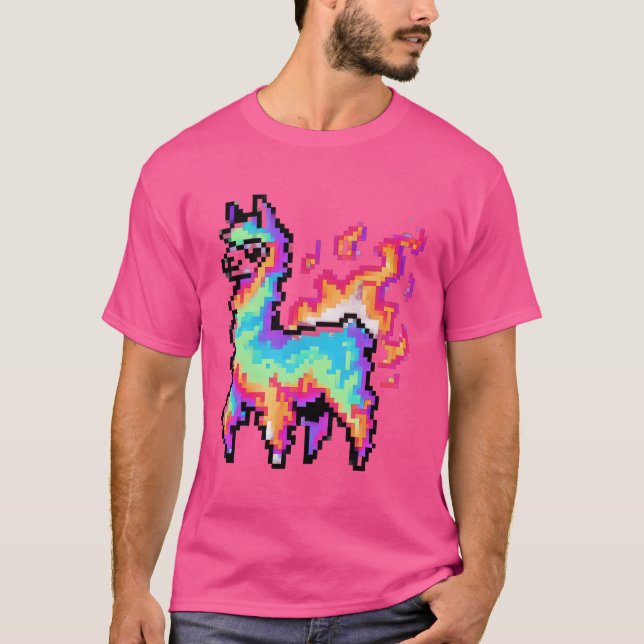 Pixated Neon Llama T-Shirt (Vorderseite)