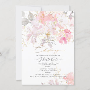 PixDezin Watercolor Blush Sweetpeas Christening Einladung