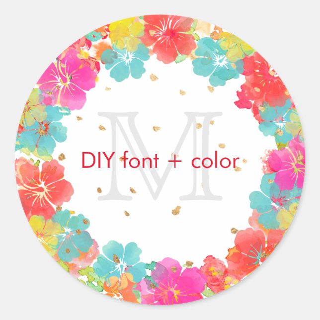 PixDezine Aloha Hibiskus Llei/DIY Hintergrundfarbe Runder Aufkleber (Vorderseite)