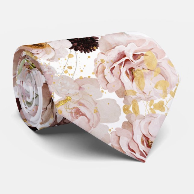 PixDezine Boho H2 Dusty Rose Burgundy Mums Krawatte (Gerollt)