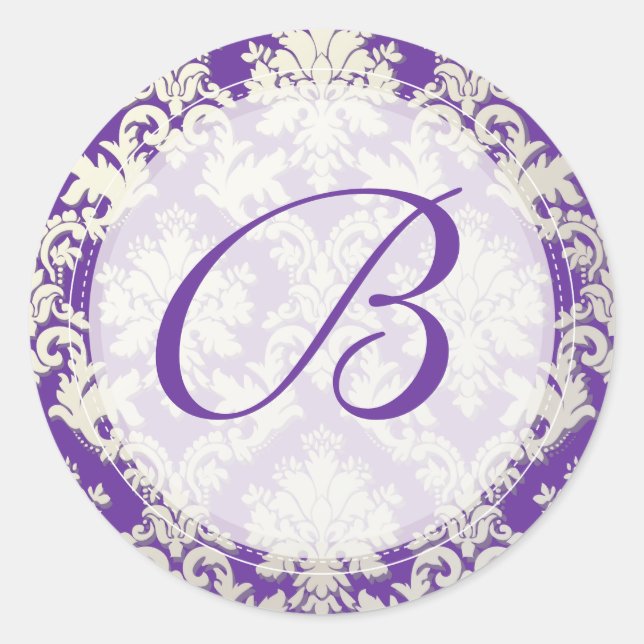 PixDezine DIY monogram+color/La Paloma Damask Runder Aufkleber (Vorderseite)