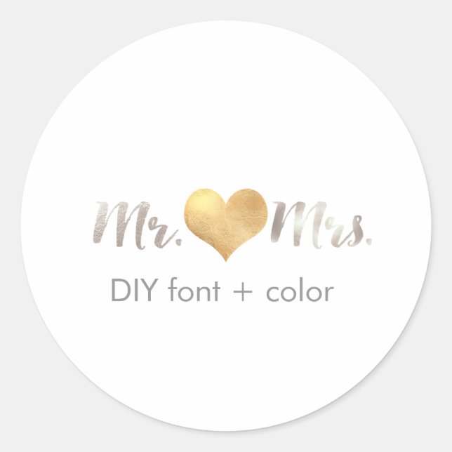 PixDezine Herz/mr&mrs/DIY Hintergrundfarbe Runder Aufkleber (Vorderseite)