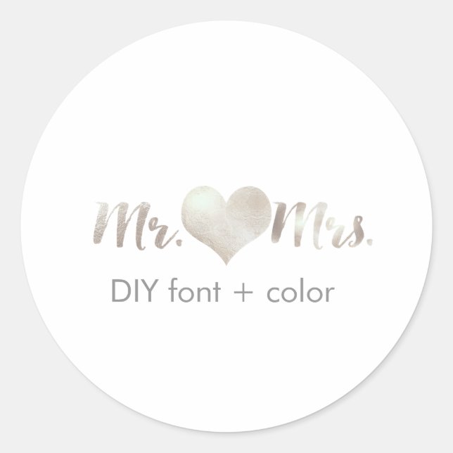 PixDezine Herz/mr&mrs/DIY Hintergrundfarbe Runder Aufkleber (Vorderseite)