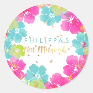 PixDezine Hibiskus-Lei/DIY-Hintergrundfarbe Runder Aufkleber