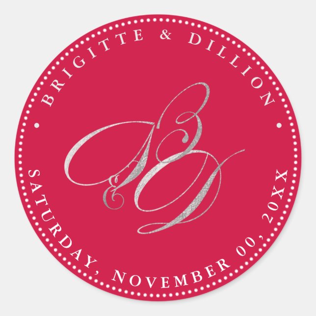 PixDezine-Imitat Silver Monogram (A-Z) Runder Aufkleber (Vorderseite)