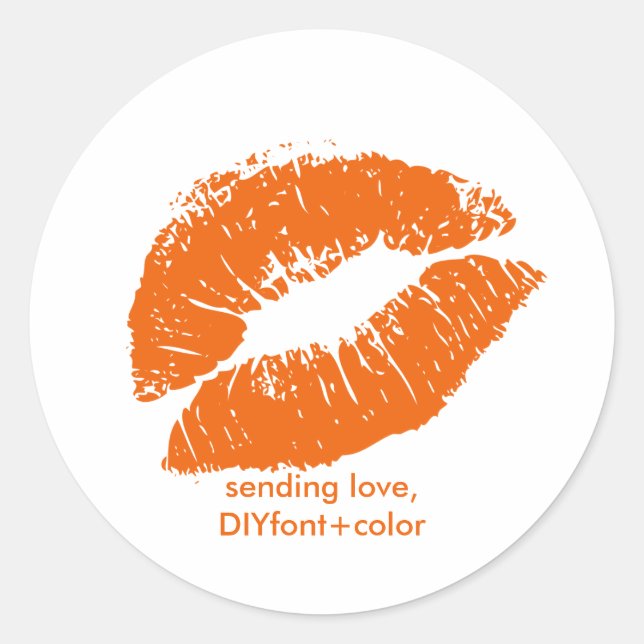 PixDezine Kiss/orange Lippen Runder Aufkleber (Vorderseite)