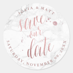 PixDezine Marble Save the Date/Imitate Rose Gold Runder Aufkleber