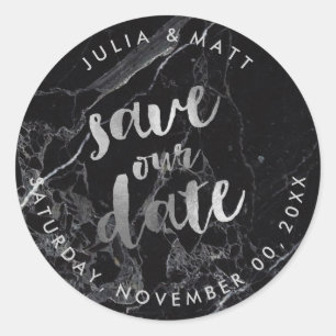 PixDezine Marble Save the Date/Imitate Silver Runder Aufkleber