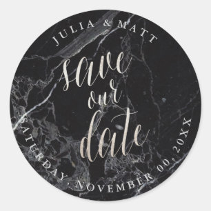 PixDezine Marble Save the Date/Imitate Silver Runder Aufkleber