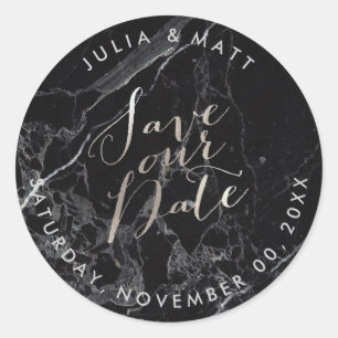 PixDezine Marble Save the Date/Imitate Silver Runder Aufkleber