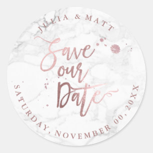 PixDezine Marmor Save the Date/Faux Rosenvergoldun Runder Aufkleber