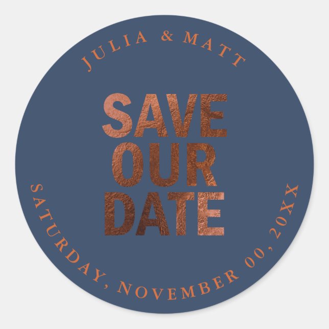 PixDezine Save the Date/Imitate Kupferfarbe/DIY Runder Aufkleber (Vorderseite)