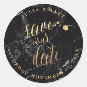 PixDezine Save the Date/Marmor+Imitate Gold Runder Aufkleber