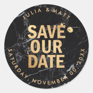 PixDezine Save the Date/Marmor+Imitate Gold Runder Aufkleber