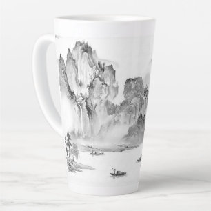 PixDezine Schwarze Chinoiserie Valley Life Landsch Milchtasse