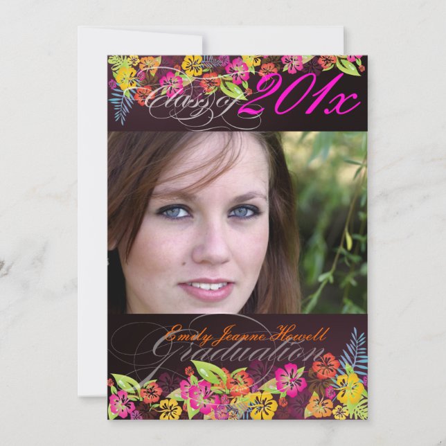 PixDezine Trendy Tropical Blume 2011 Abschlüsse Einladung (Vorderseite)