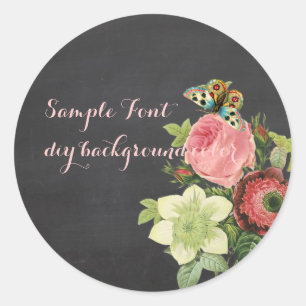 PixDezine vintage rote Aussteuer rose+Schreibtafel Runder Aufkleber