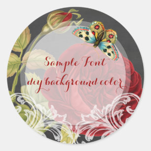 PixDezine vintage rote Rose+Schultafel Runder Aufkleber