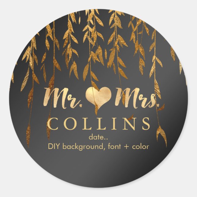 PixDezine Willow Blätter/Imitate Gold/DIY Hintergr Runder Aufkleber (Vorderseite)