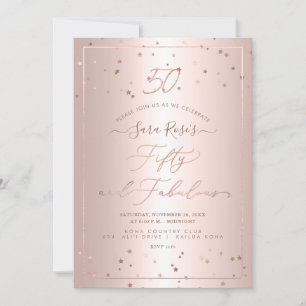 PixDezines 50 + Fantastische Rose Gold Stars Einladung