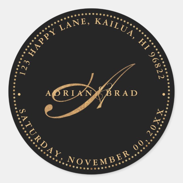 PixDezines A-Z Script Monogram Imitate Gold Runder Aufkleber (Vorderseite)