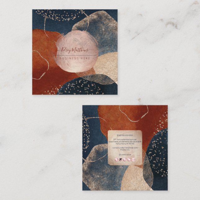 PixDezines Abstrakt Arrangement H2 Rose Gold Busi Quadratische Visitenkarte (Vorne/Hinten)