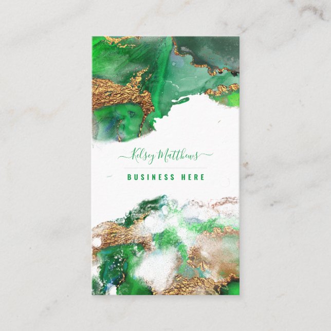 PixDezines Abstrakt Watercolor Gold Smarald Visitenkarte (Vorderseite)
