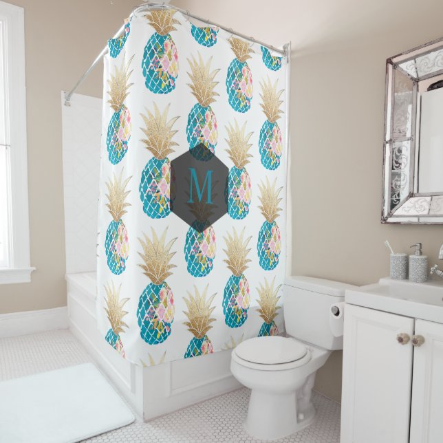 PixDezines Aloha Ananas/Aqua/DIY Hintergrund Duschvorhang (Beispiel)