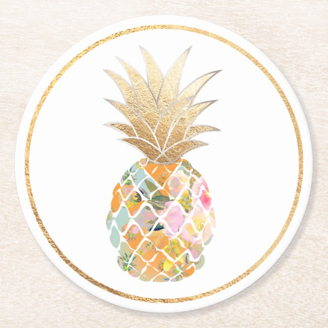PixDezines Aloha Ananas/DIY Hintergrund Runder Pappuntersetzer (Vorderseite)