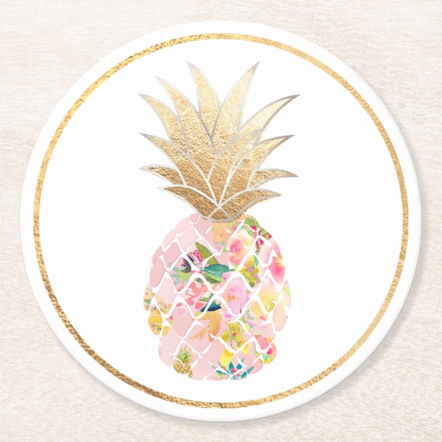 PixDezines Aloha Ananas/DIY Hintergrund Runder Pappuntersetzer (Vorderseite)