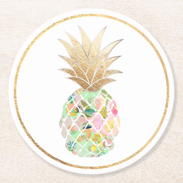 PixDezines Aloha Ananas/DIY Hintergrund Runder Pappuntersetzer (Vorderseite)
