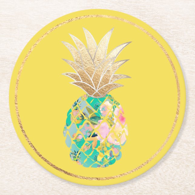 PixDezines Aloha Ananas/DIY Hintergrund Runder Pappuntersetzer (Vorderseite)