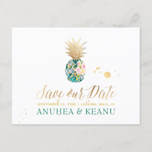 PixDezines Aloha Ananas/Dunkles Türkis/Anlässe Vor Ankündigungspostkarte