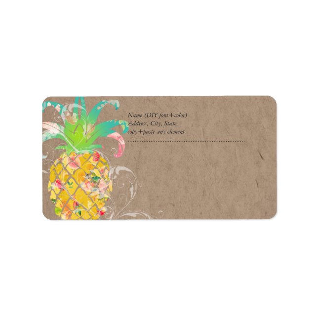 PixDezines Aloha Ananas+Floral Wasserfarbe Adressaufkleber (Vorne)