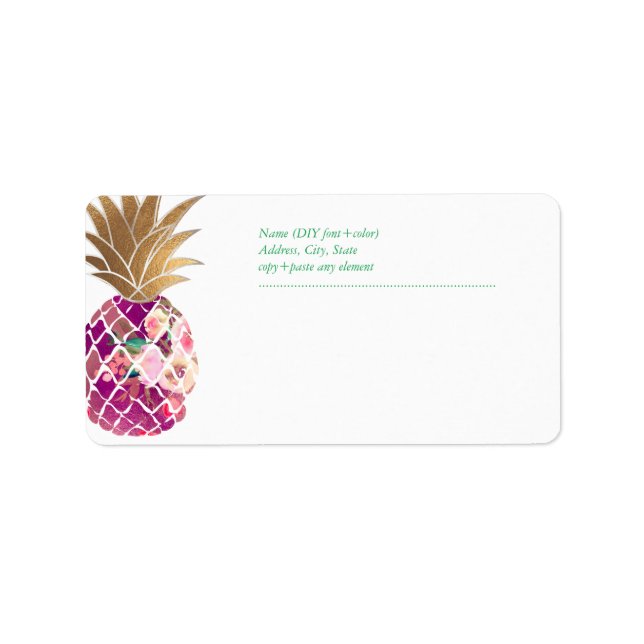 PixDezines Aloha Ananas+Floral Wasserfarbe Adressaufkleber (Vorne)
