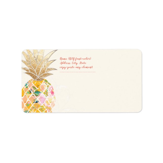 PixDezines Aloha Ananas+Floral Wasserfarbe Adressaufkleber (Vorne)