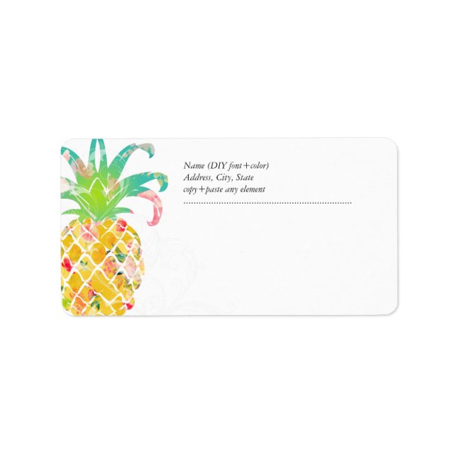 PixDezines Aloha Ananas+Floral Wasserfarbe Adressaufkleber (Vorne)