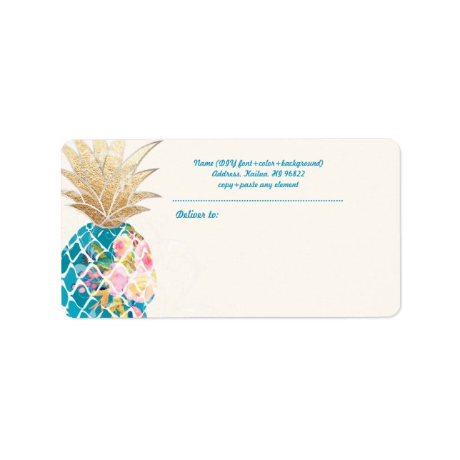 PixDezines Aloha Ananas+Floral Wasserfarbe Adressaufkleber (Vorne)
