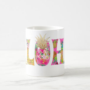 PixDezines Aloha Ananas+Floral Wasserfarbe Kaffeetasse