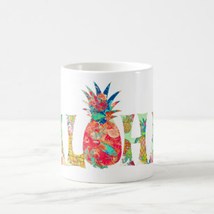 PixDezines Aloha Ananas+Floral Wasserfarbe Kaffeetasse