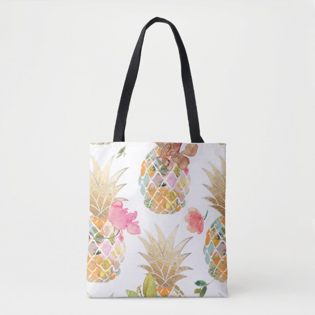 PixDezines Aloha Ananas+Floral Wasserfarbe Tasche (Vorderseite)