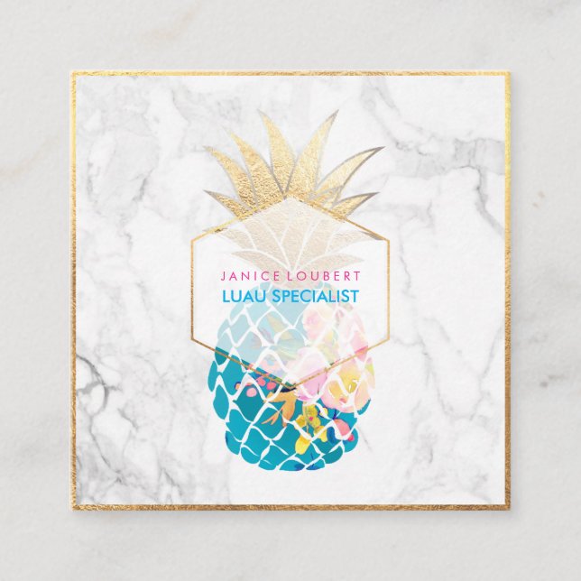 PixDezines Aloha Ananas/Gold/Marmor Quadratische Visitenkarte (Vorderseite)