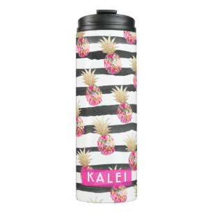 PixDezines Aloha Ananas/Hot Pink+Faux Gold Thermosbecher